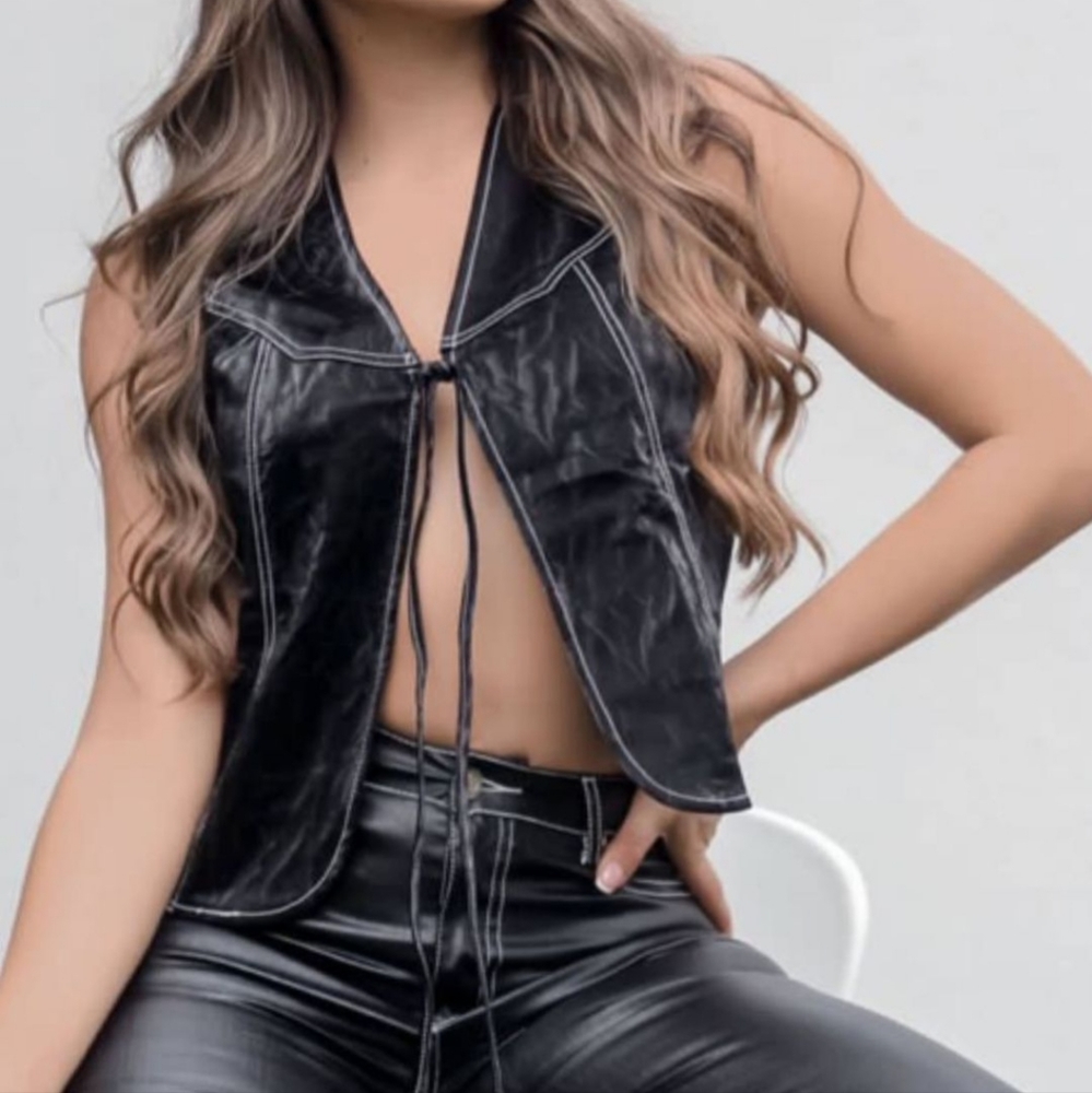 Et-clet Black Faux Leather Vest Top Size:Various
